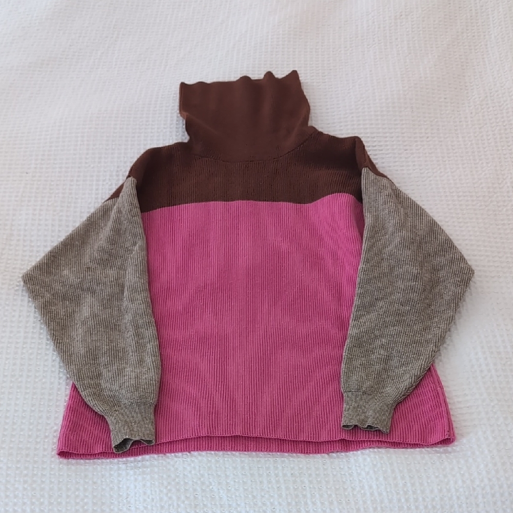 Free People Softly StructurColorblock Turtleneck Sweater In "Candy Pop"
